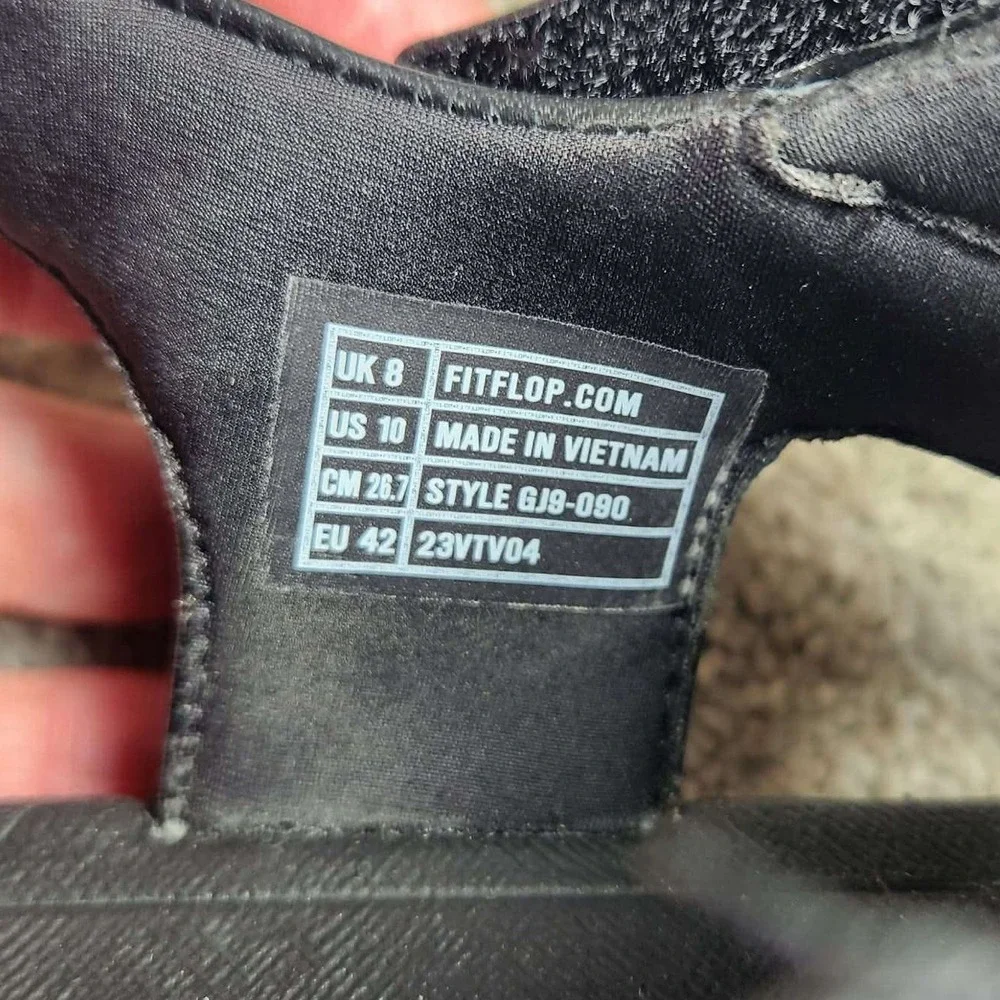 FitFlop Surff Adjustable Leather Back-Strap Sandals Black Womens 10
